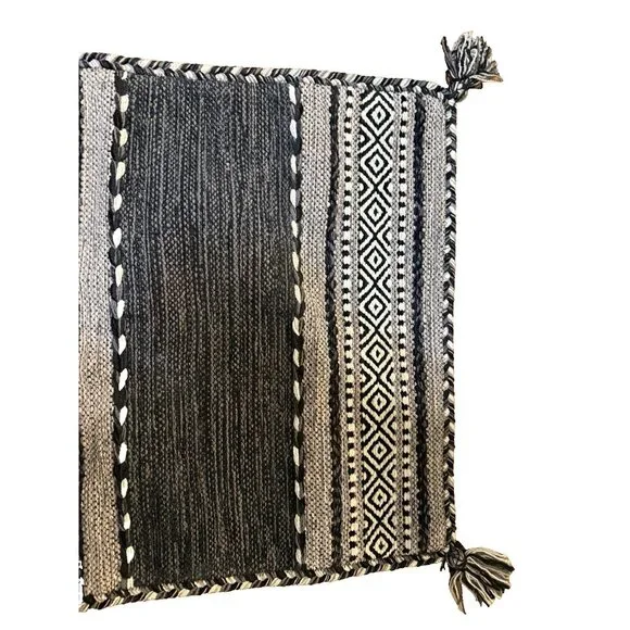 2 SURYA Pillow Covers 23x23 Black Gray Charcoal White Knobby Tassels Floor BOHO - Picture 3 of 11